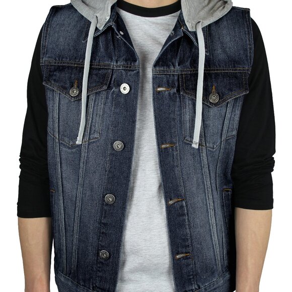 Mens Denim Vest w/Detachable Hood - Picture 1 of 1